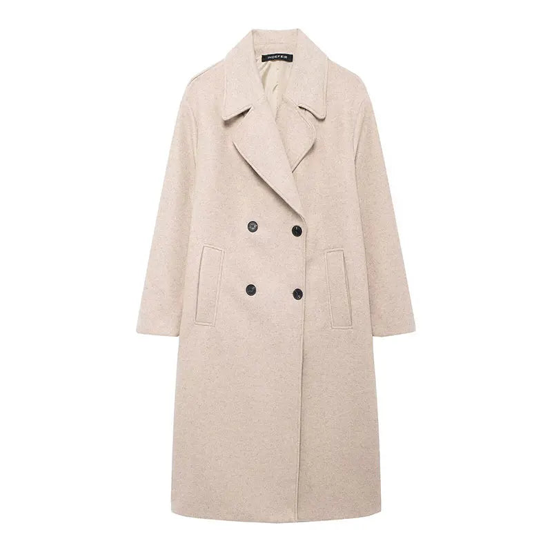 Double Breasted Wool Coat Warmth Women - Glamora