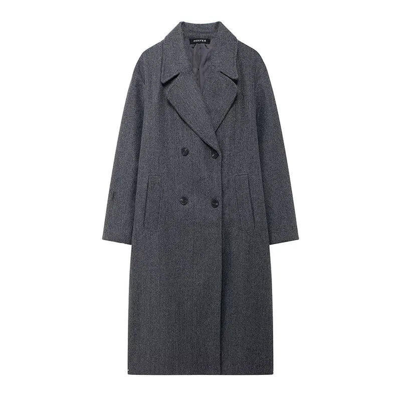 Double Breasted Wool Coat Warmth Women - Glamora