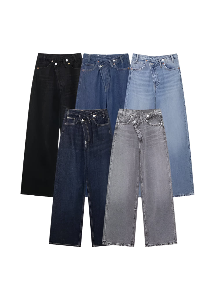 Asymmetric High Waist Wide Leg Jeans - Glamora