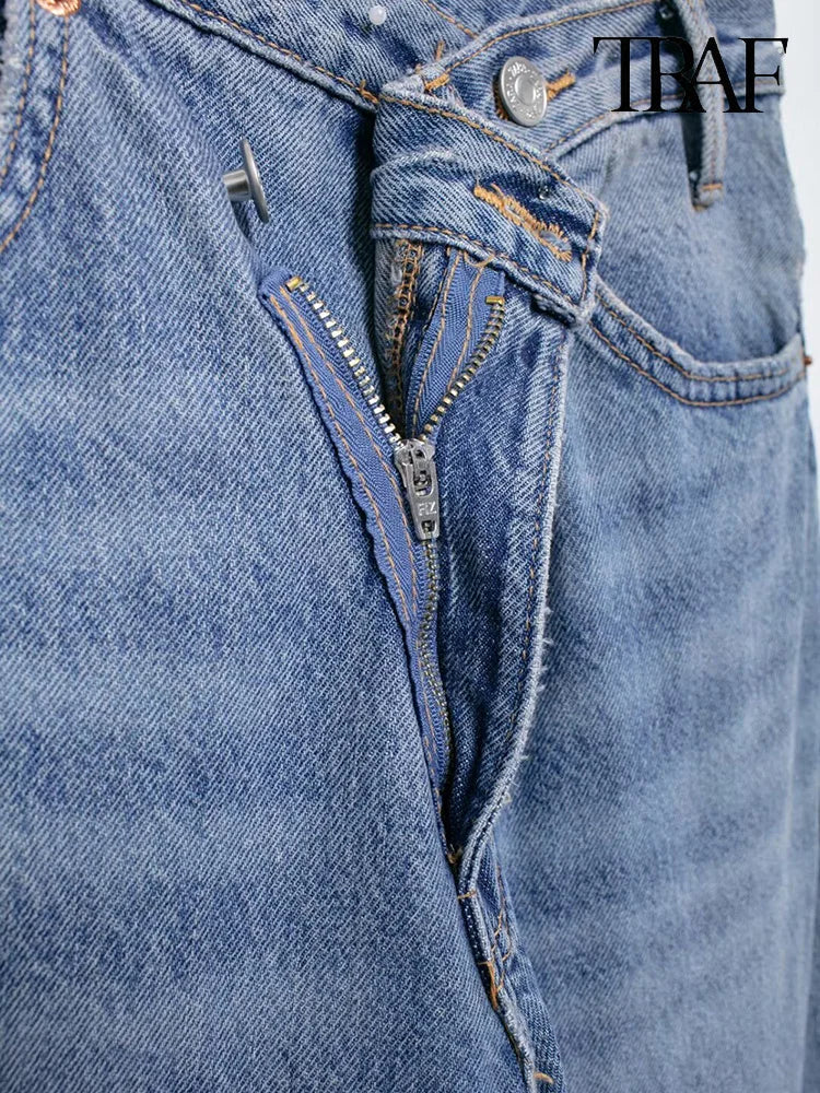 Asymmetric High Waist Wide Leg Jeans - Glamora