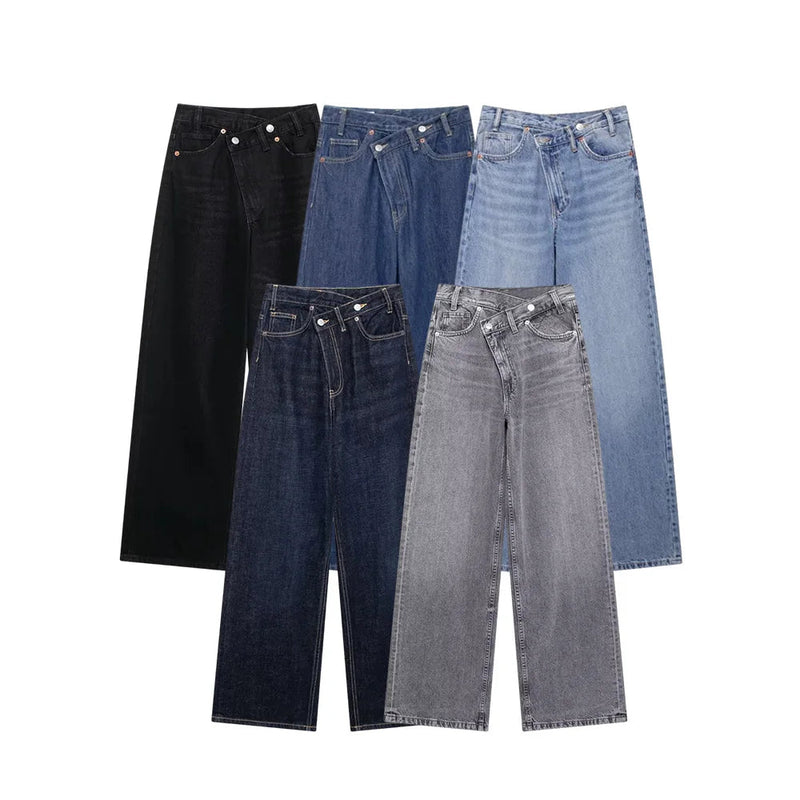 Asymmetric High Waist Wide Leg Jeans - Glamora