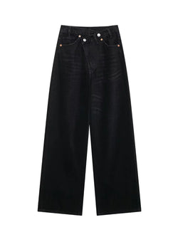 Asymmetric High Waist Wide Leg Jeans - Glamora