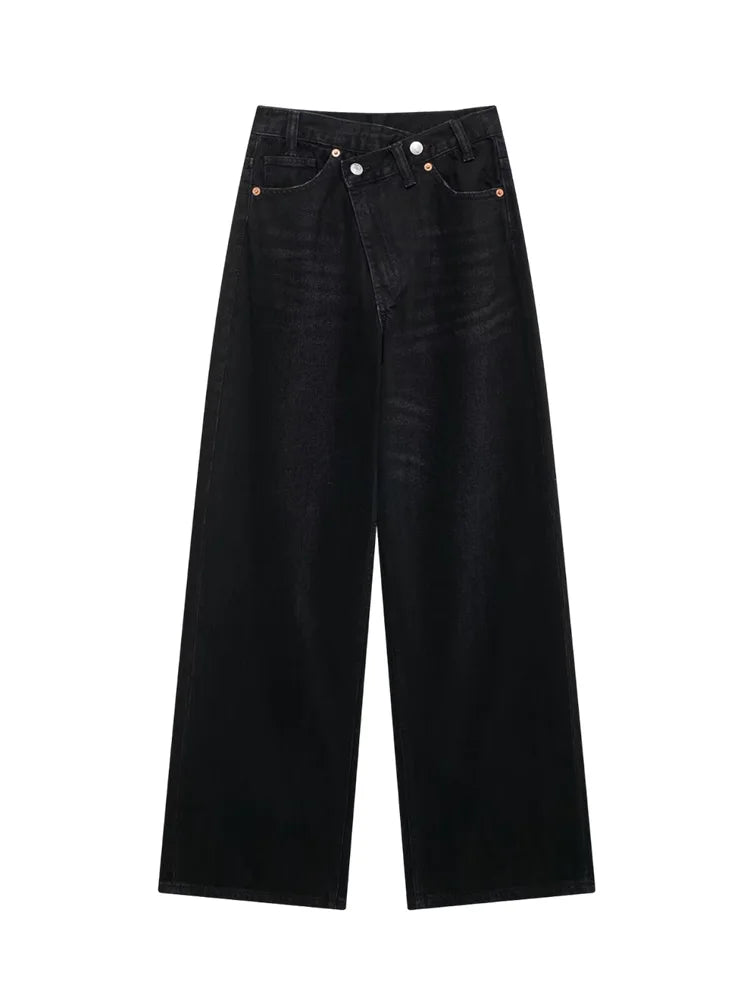 Asymmetric High Waist Wide Leg Jeans - Glamora