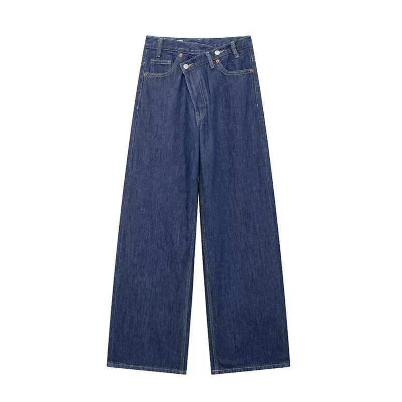 Asymmetric High Waist Wide Leg Jeans - Glamora