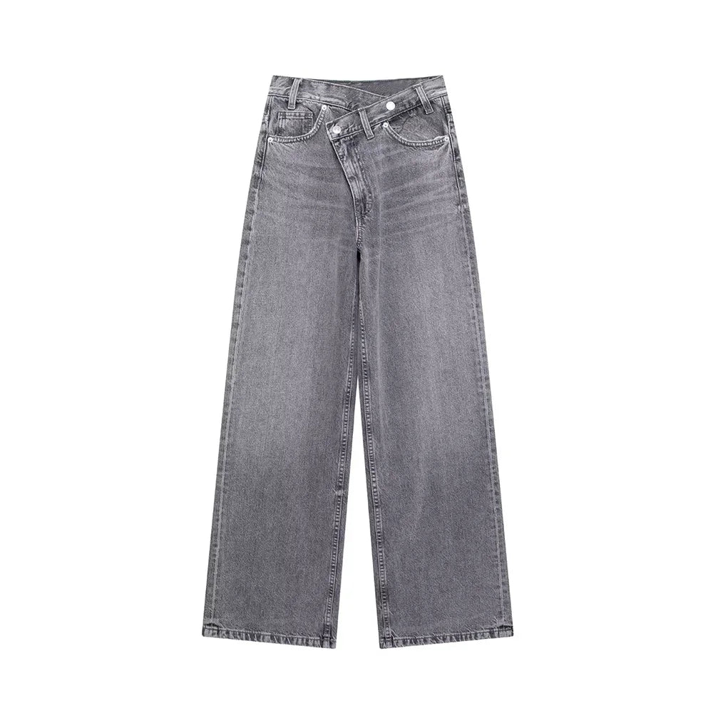 Asymmetric High Waist Wide Leg Jeans