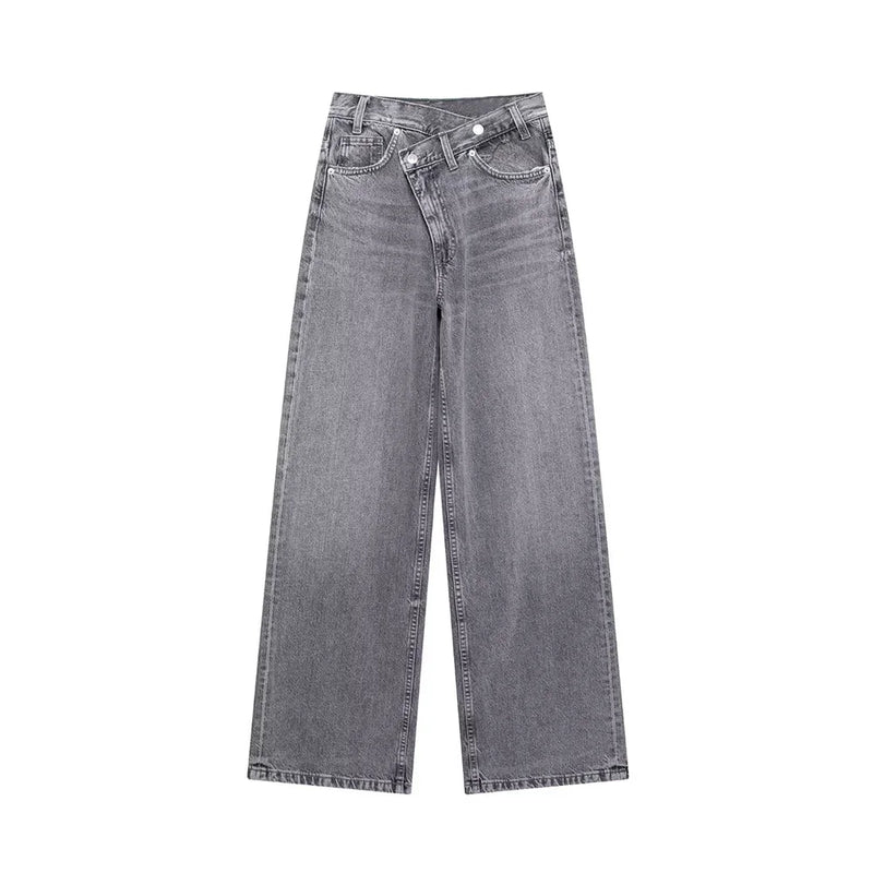 Asymmetric High Waist Wide Leg Jeans - Glamora