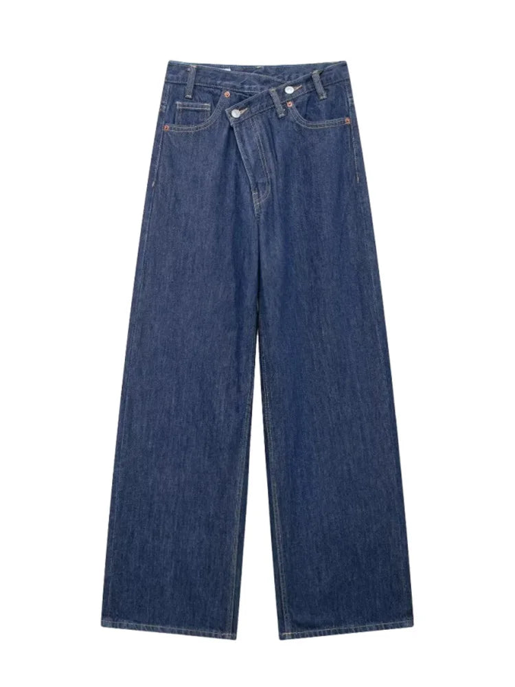 Asymmetric High Waist Wide Leg Jeans - Glamora