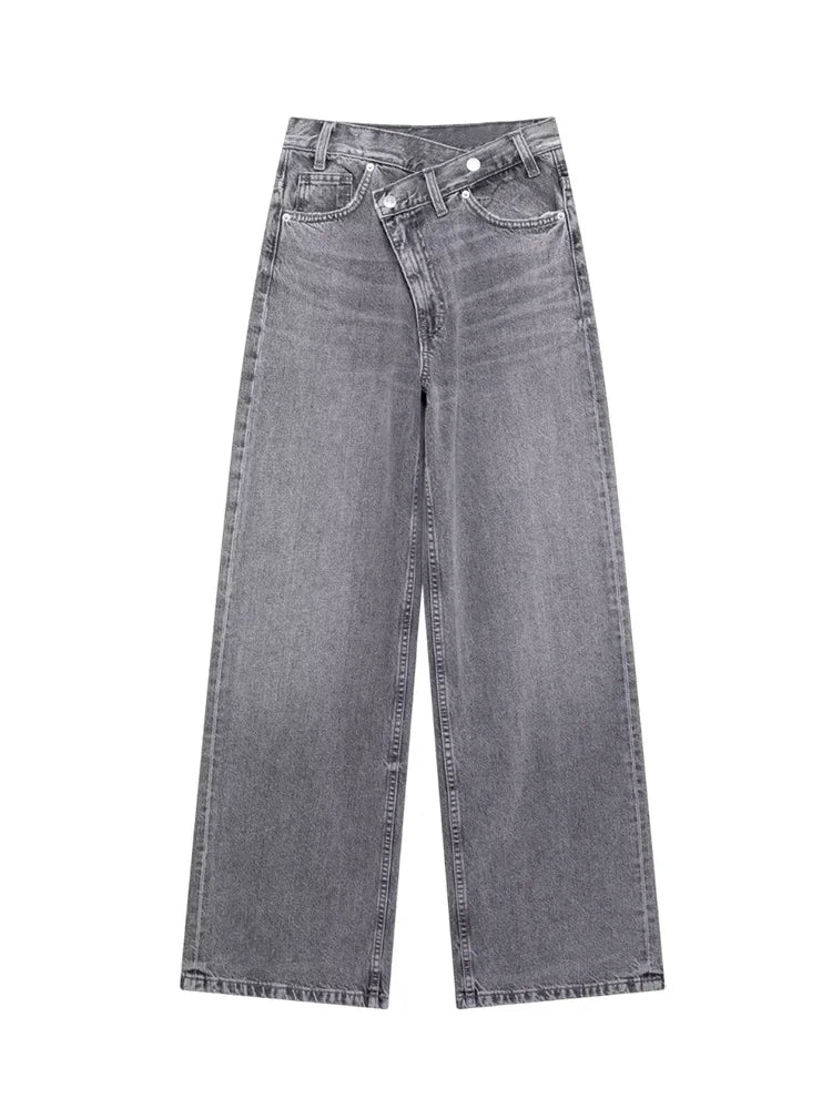 Asymmetric High Waist Wide Leg Jeans - Glamora