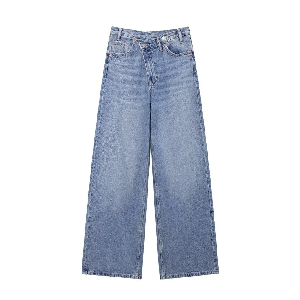 Asymmetric High Waist Wide Leg Jeans