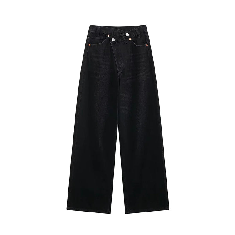 Asymmetric High Waist Wide Leg Jeans - Glamora
