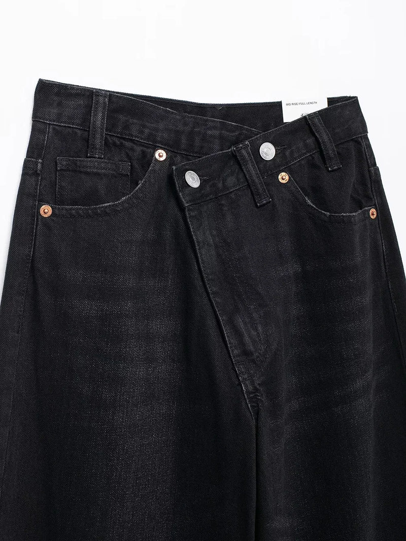 Asymmetric High Waist Wide Leg Jeans - Glamora