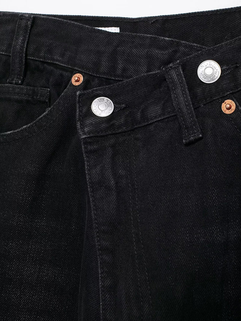 Asymmetric High Waist Wide Leg Jeans - Glamora