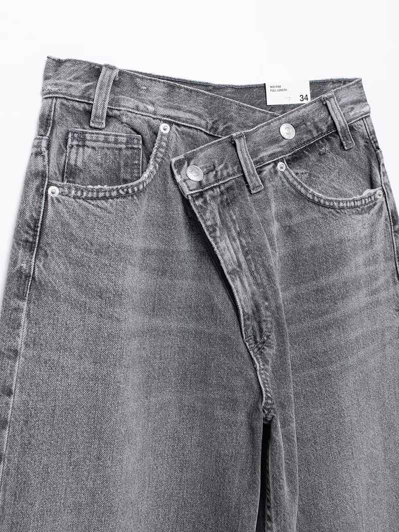 Asymmetric High Waist Wide Leg Jeans - Glamora