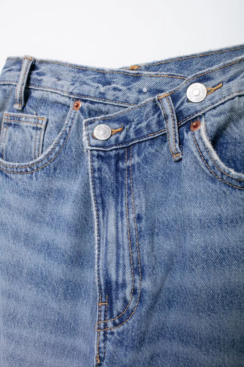 Asymmetric High Waist Wide Leg Jeans - Glamora
