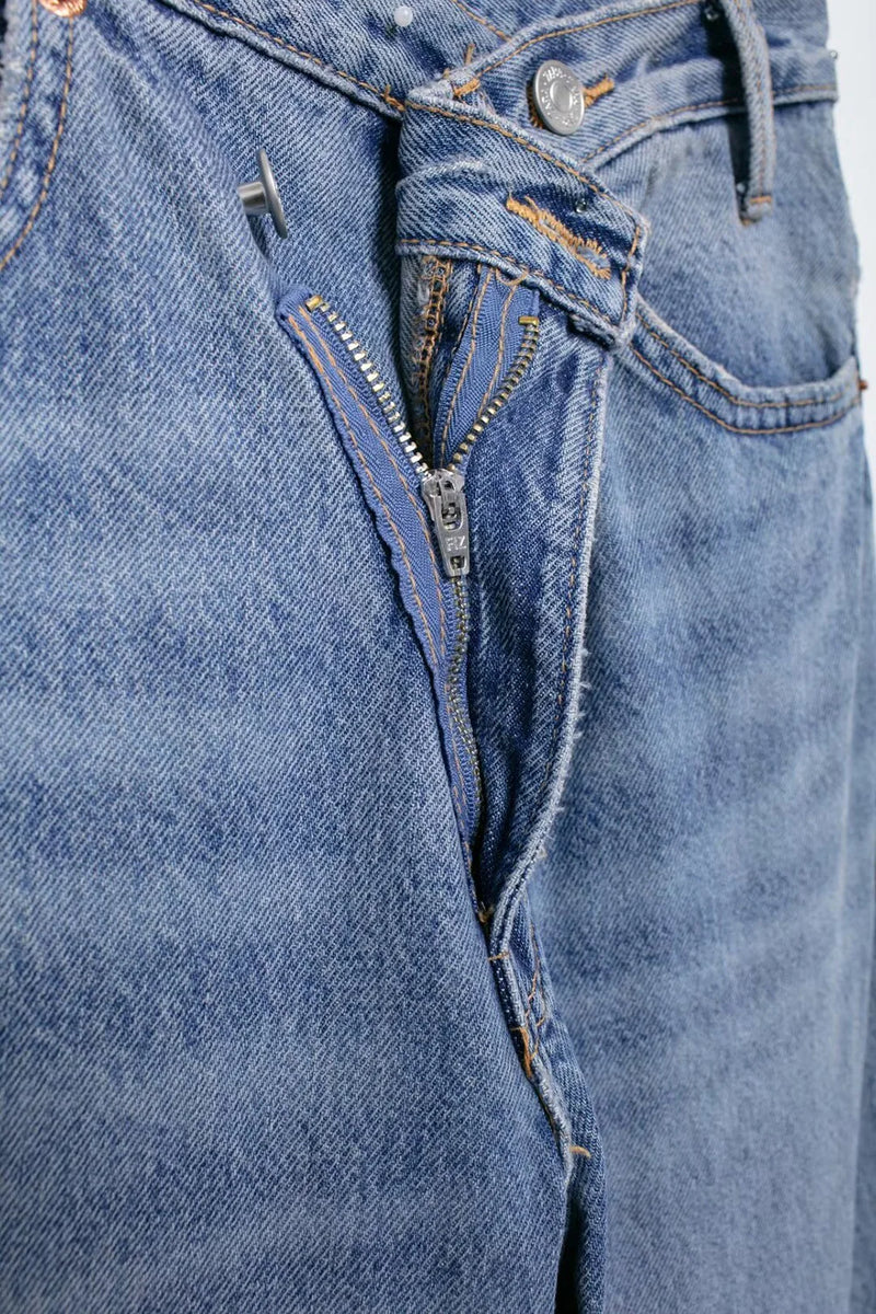 Asymmetric High Waist Wide Leg Jeans - Glamora