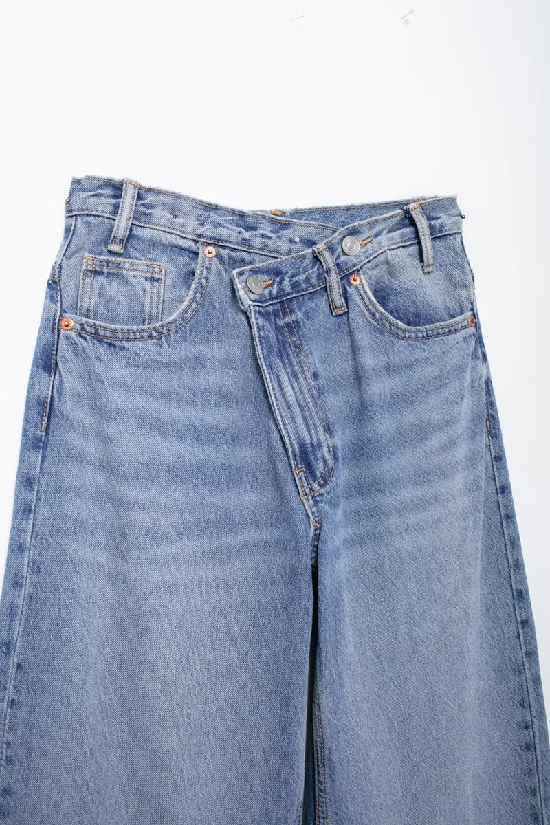 Asymmetric High Waist Wide Leg Jeans - Glamora