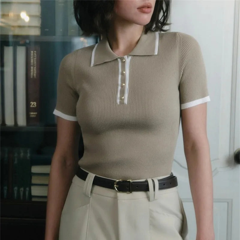 Knitted Short Sleeve Pullover Slim Fit Women