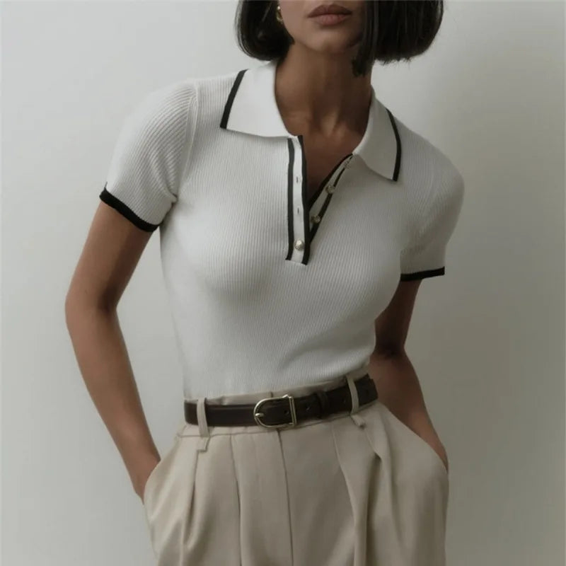 Knitted Short Sleeve Pullover Slim Fit Women - Glamora