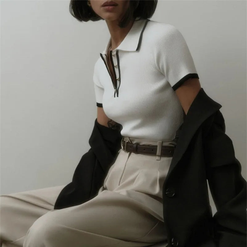 Knitted Short Sleeve Pullover Slim Fit Women