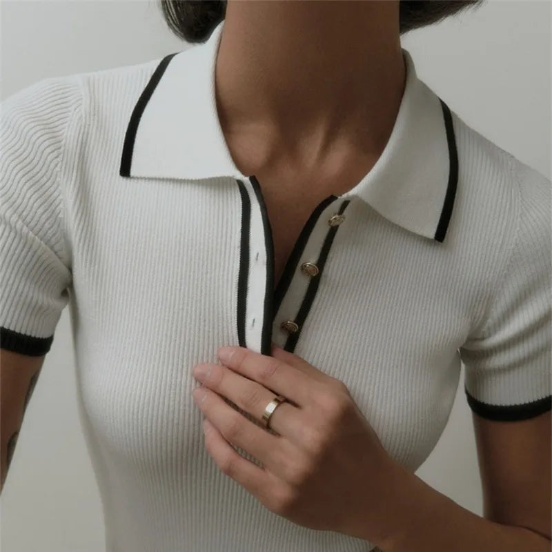 Knitted Short Sleeve Pullover Slim Fit Women