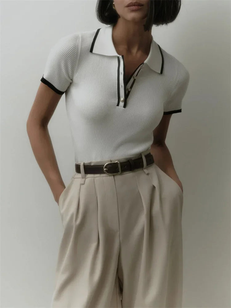 Knitted Short Sleeve Pullover Slim Fit Women - Glamora