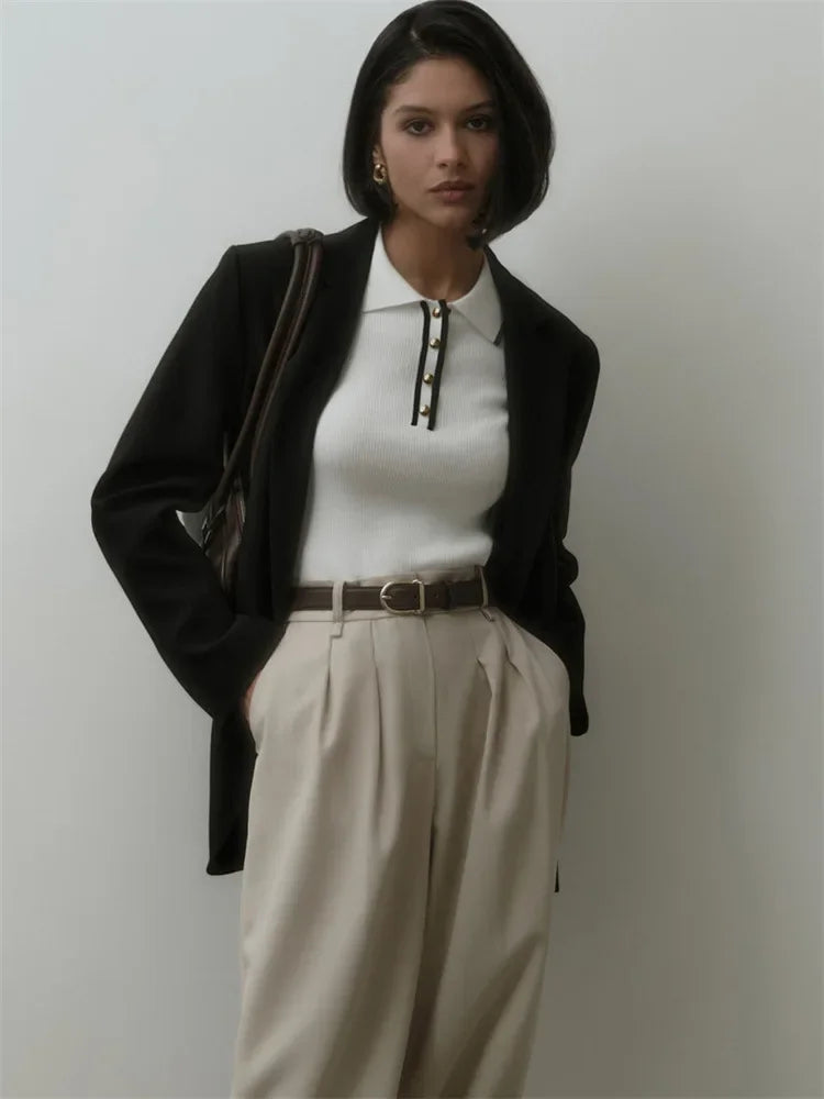 Knitted Short Sleeve Pullover Slim Fit Women