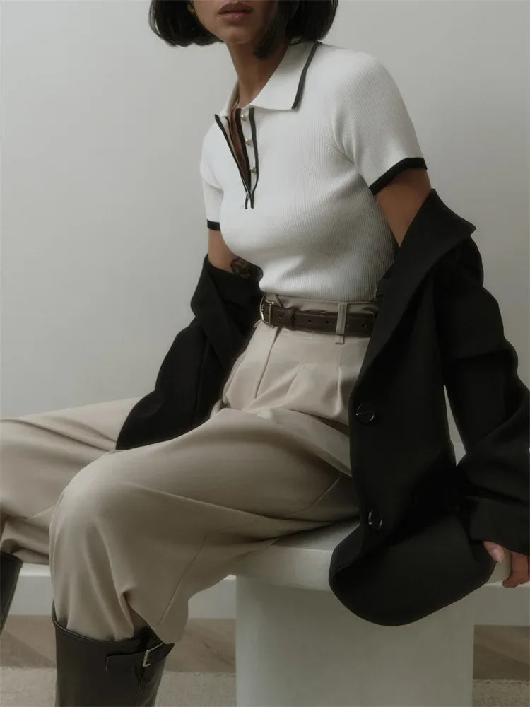 Knitted Short Sleeve Pullover Slim Fit Women