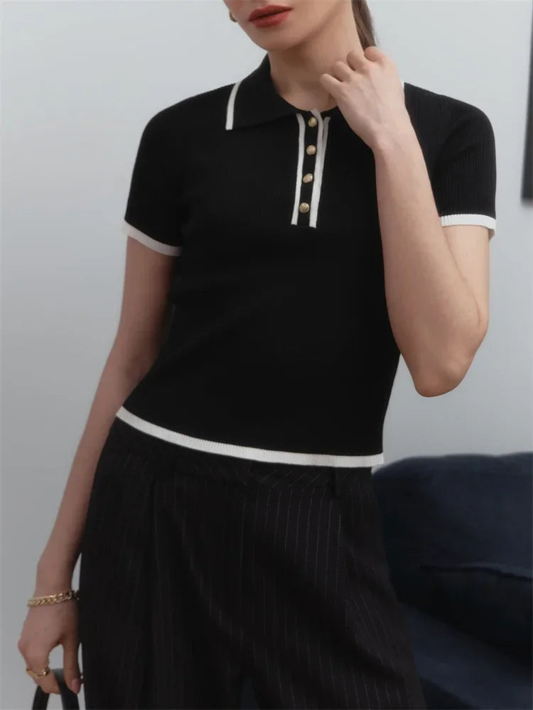 Knitted Short Sleeve Pullover Slim Fit Women