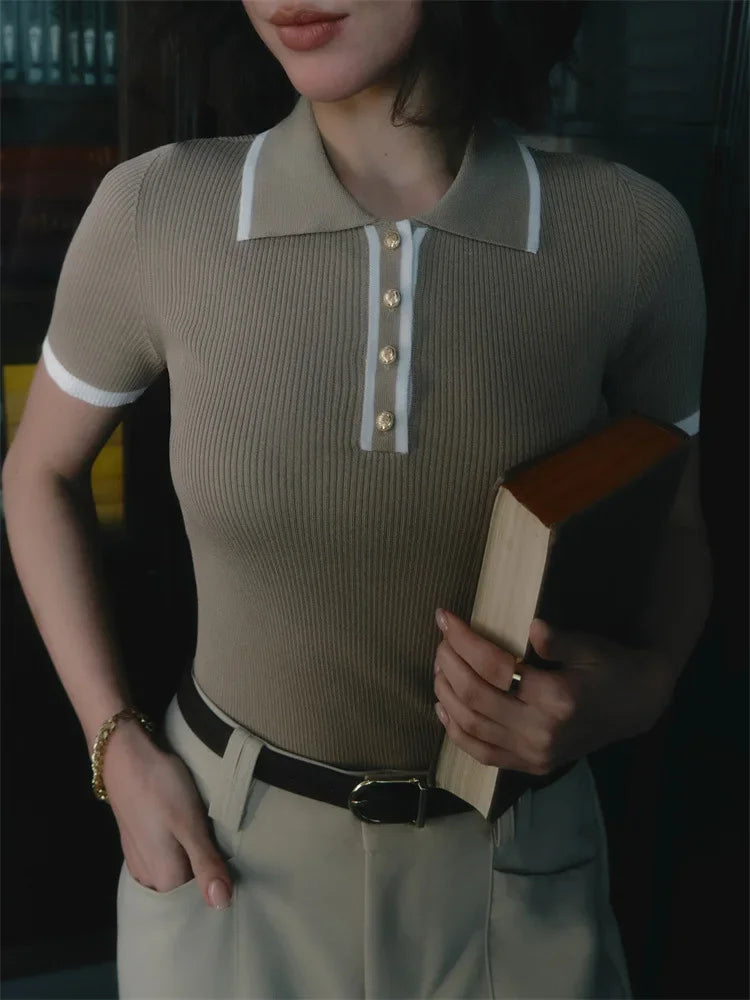 Knitted Short Sleeve Pullover Slim Fit Women