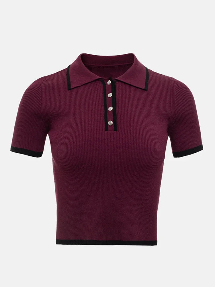 Knitted Short Sleeve Pullover Slim Fit Women - Glamora