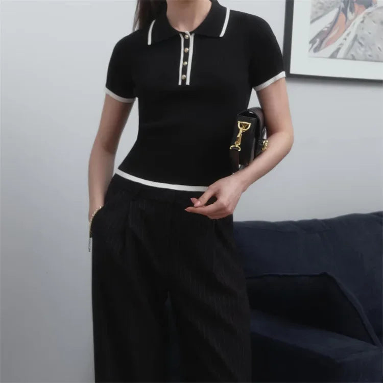 Knitted Short Sleeve Pullover Slim Fit Women