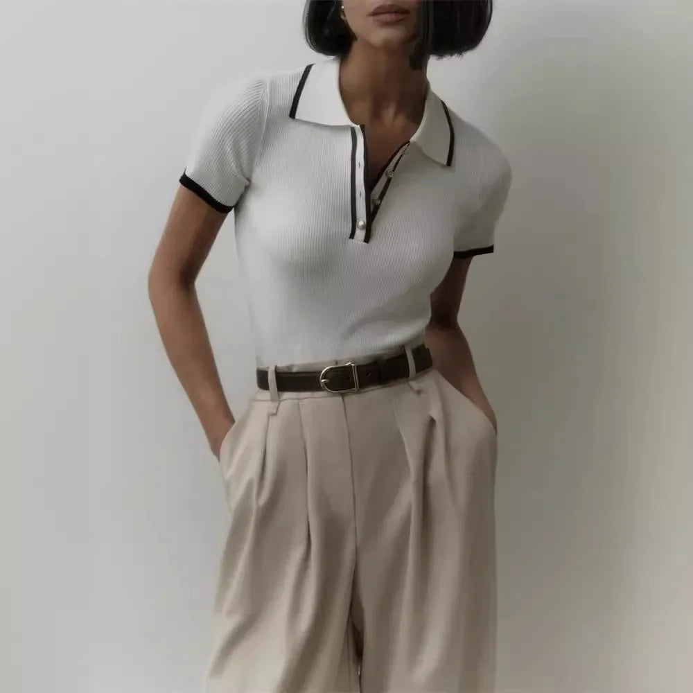 Knitted Short Sleeve Pullover Slim Fit Women