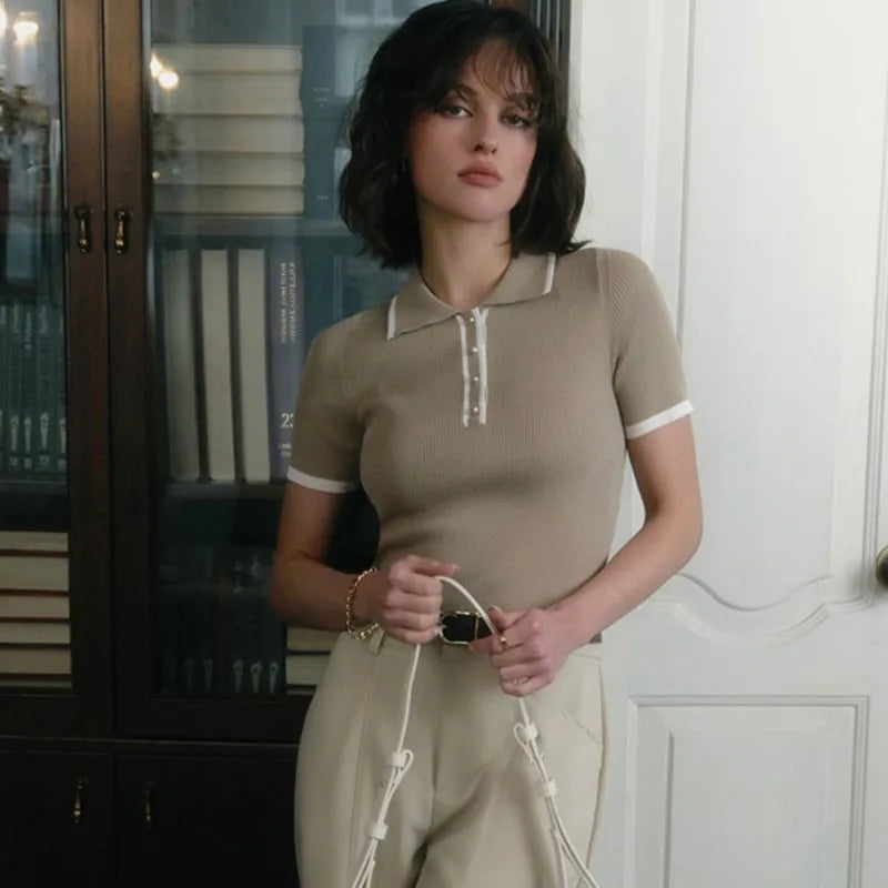 Knitted Short Sleeve Pullover Slim Fit Women