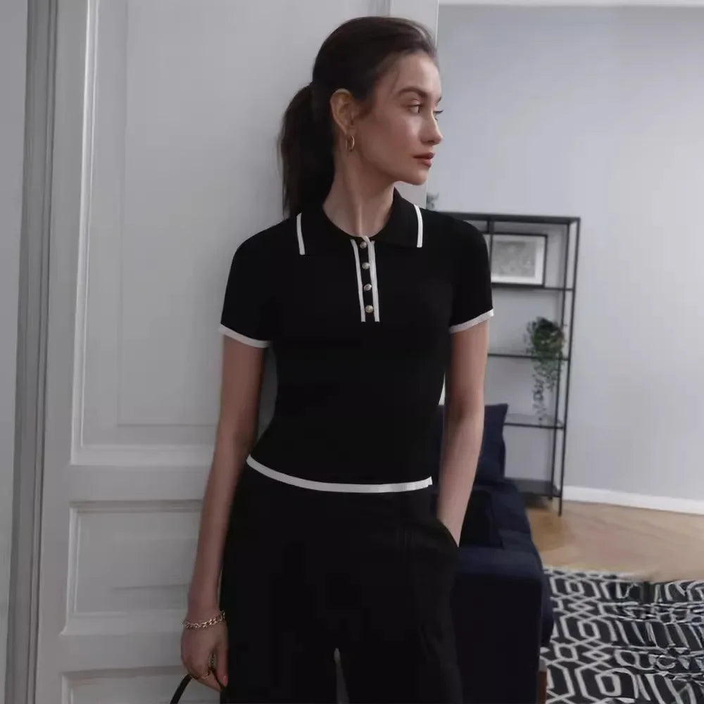 Knitted Short Sleeve Pullover Slim Fit Women