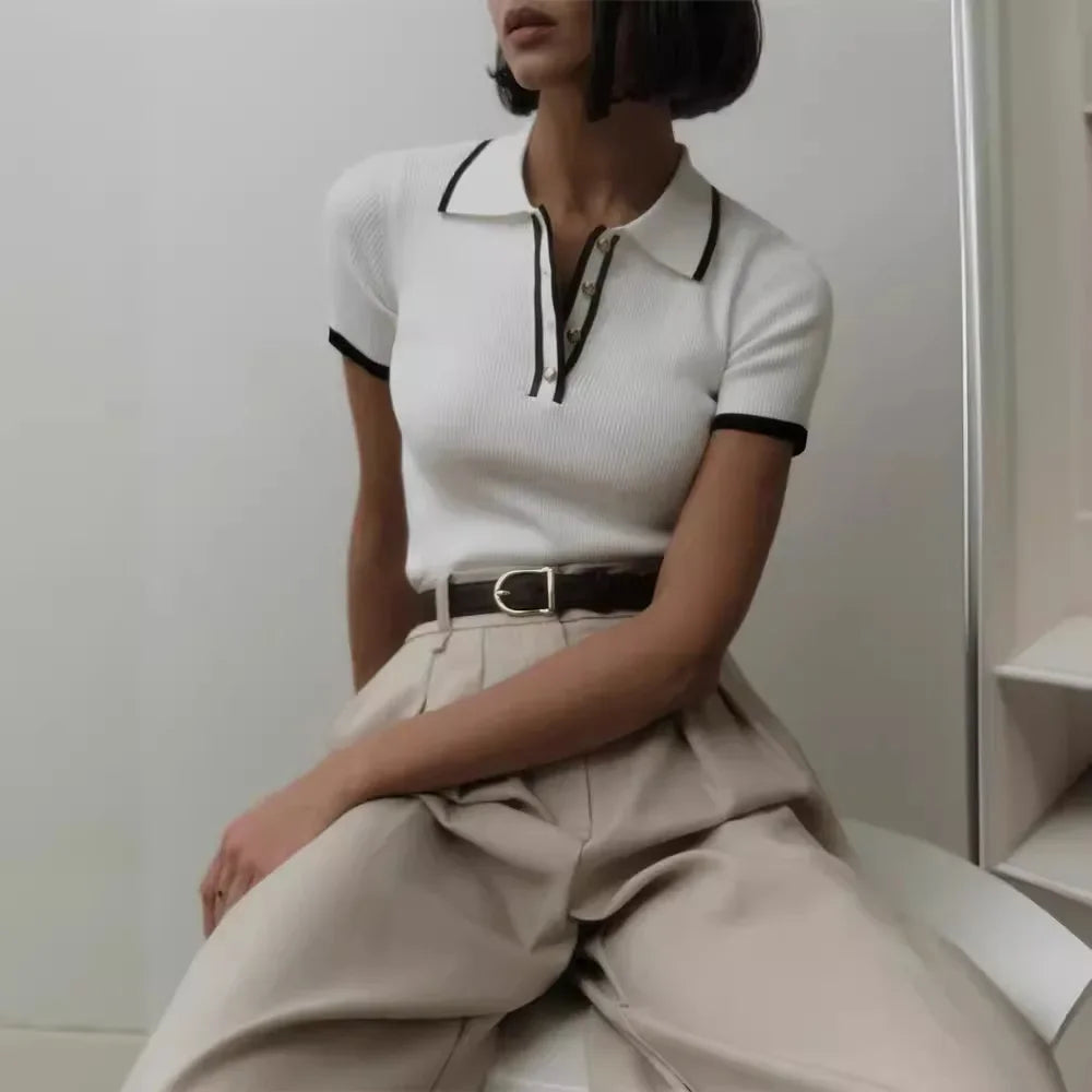 Knitted Short Sleeve Pullover Slim Fit Women