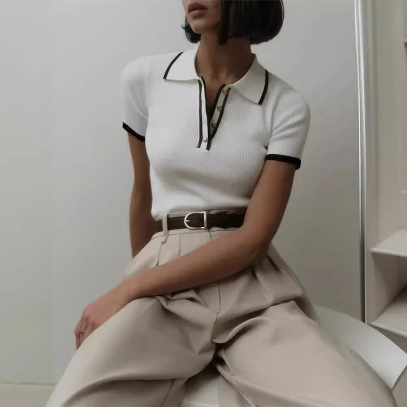 Knitted Short Sleeve Pullover Slim Fit Women - Glamora