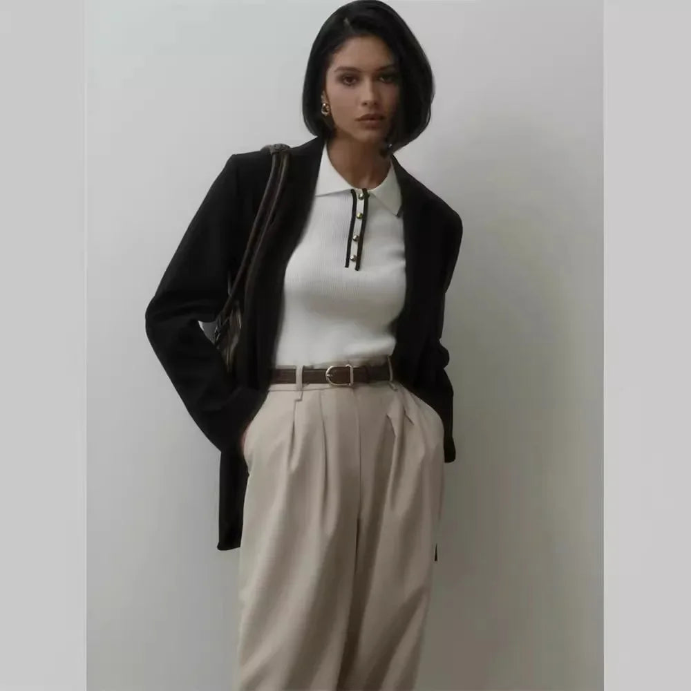 Knitted Short Sleeve Pullover Slim Fit Women