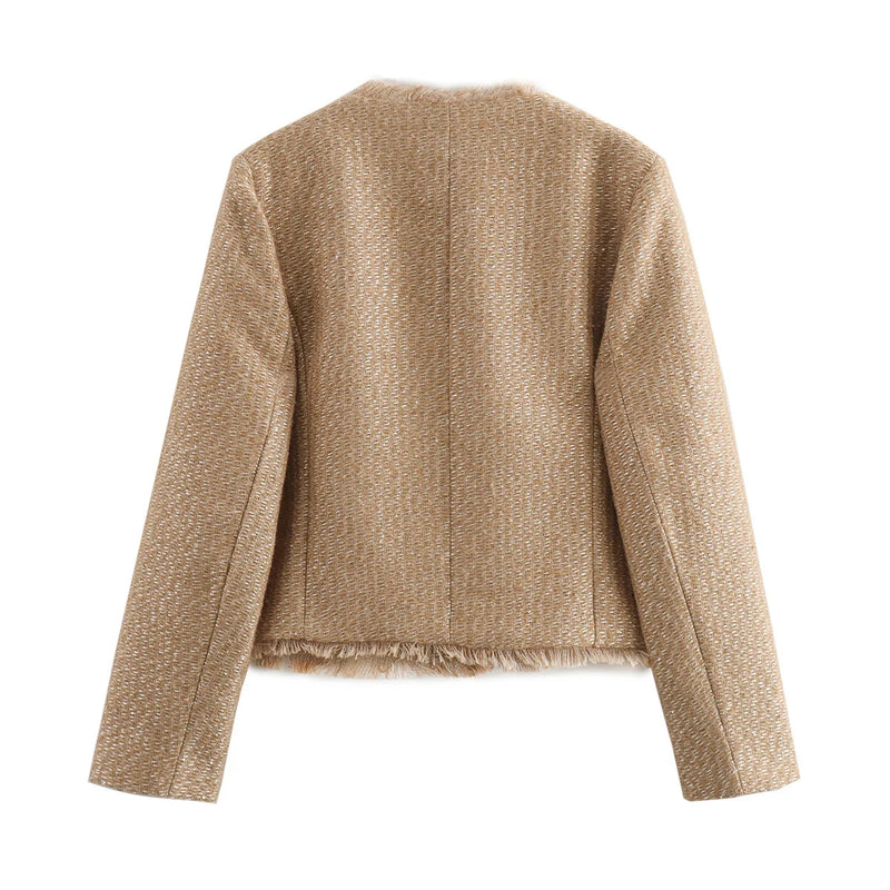 Woolen Tweed Jacket Cozy Women Outerwear - Glamora