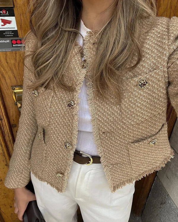 Woolen Tweed Jacket Cozy Women Outerwear - Glamora