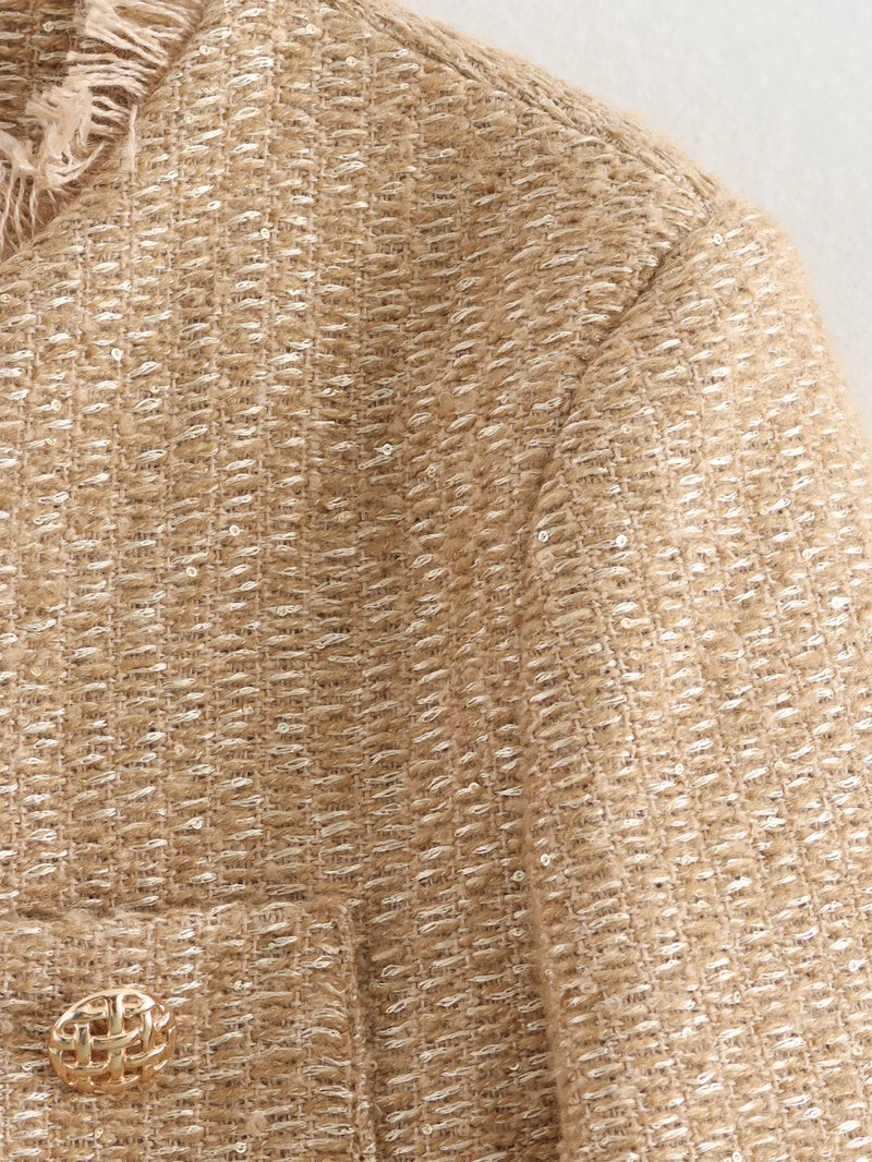 Woolen Tweed Jacket Cozy Women Outerwear - Glamora