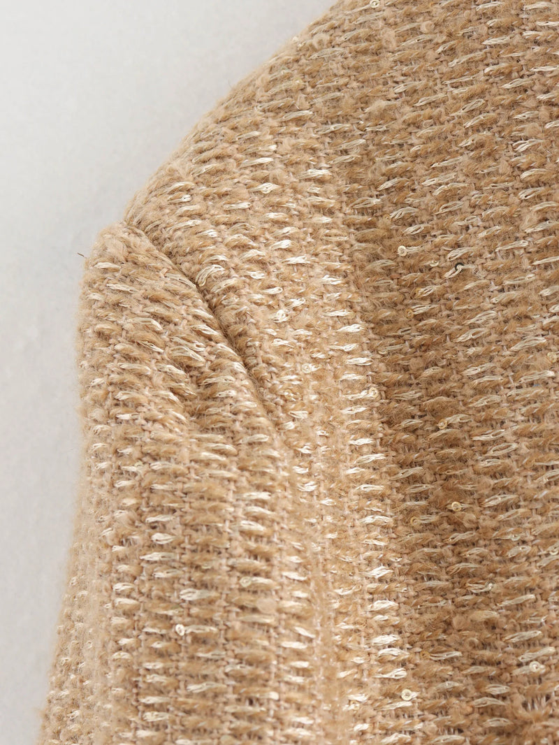Woolen Tweed Jacket Cozy Women Outerwear - Glamora