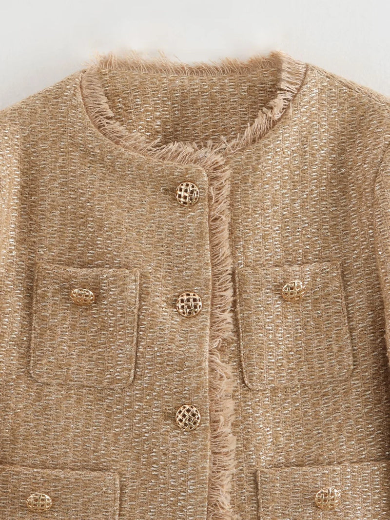 Woolen Tweed Jacket Cozy Women Outerwear - Glamora