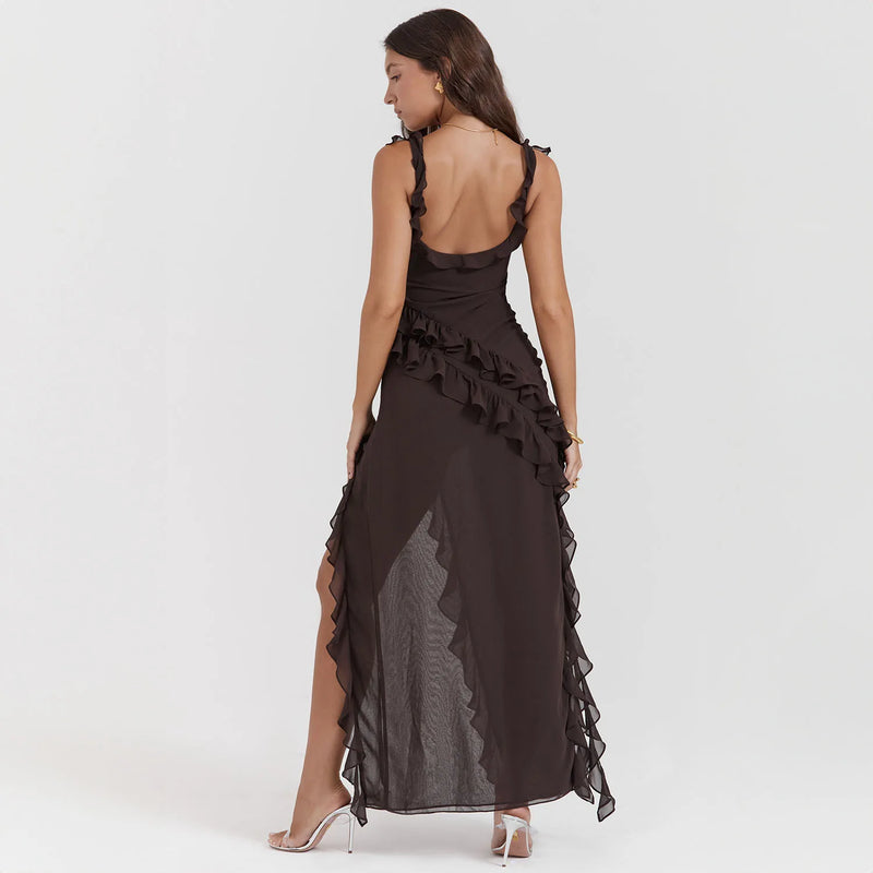 Pleated Backless Red Dress Partywear - Glamora