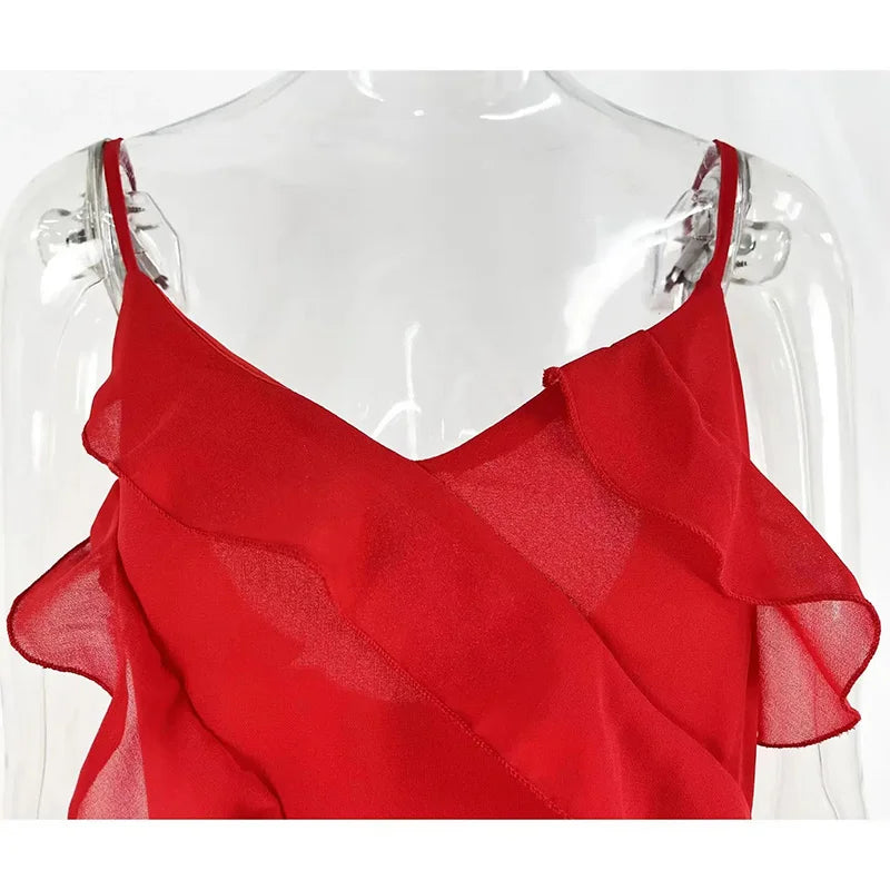 Pleated Backless Red Dress Partywear - Glamora
