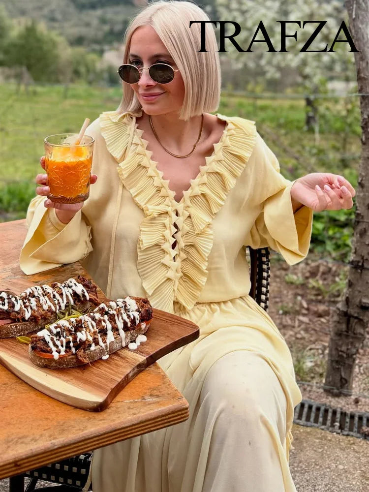 V Neck Lace Up Skirt Suit Summer