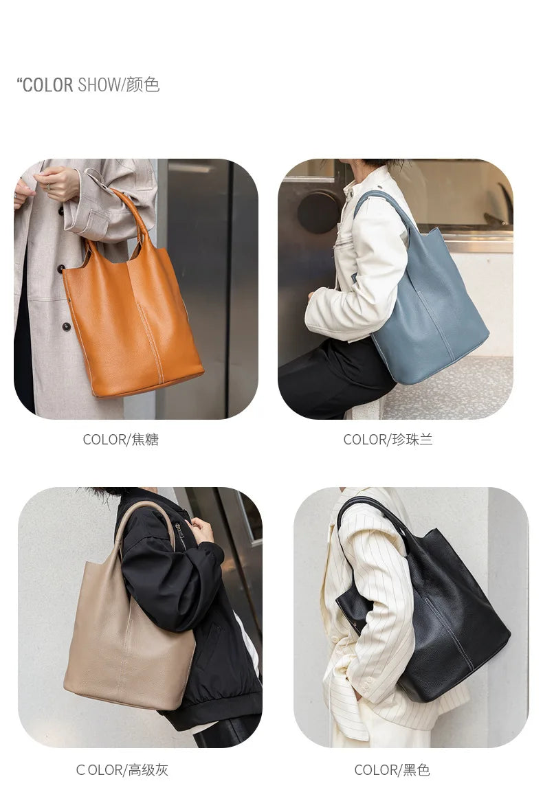 Soft Leather Tote Large Capacity Women - Glamora