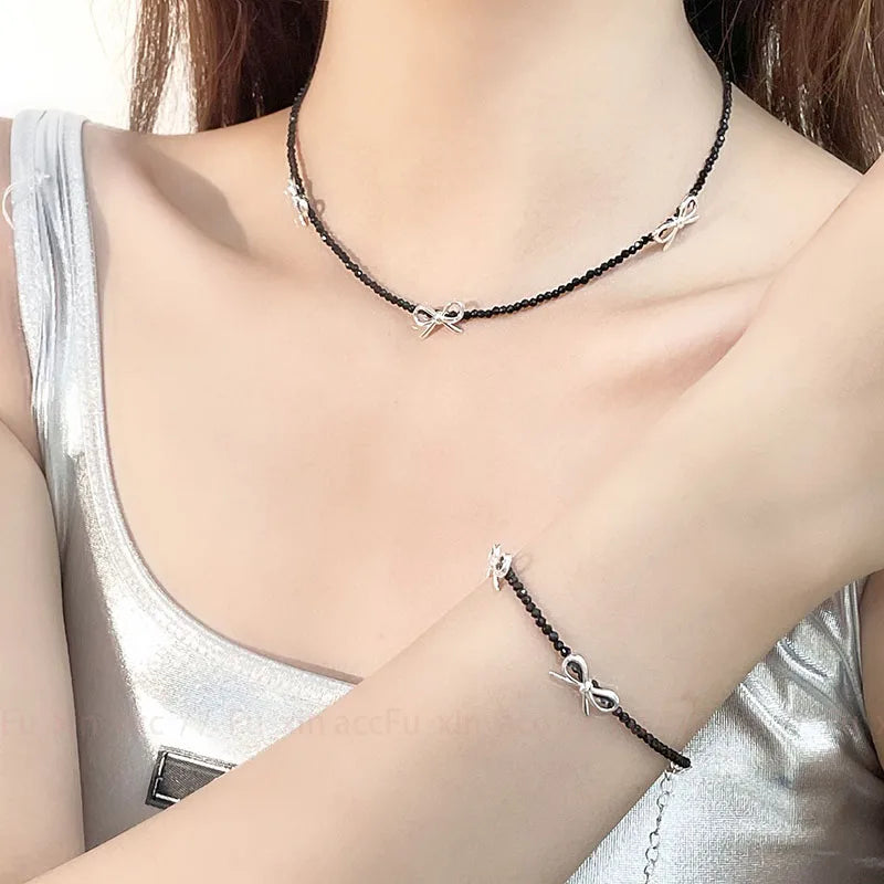 Luxury Beaded Bow Pendant Necklace