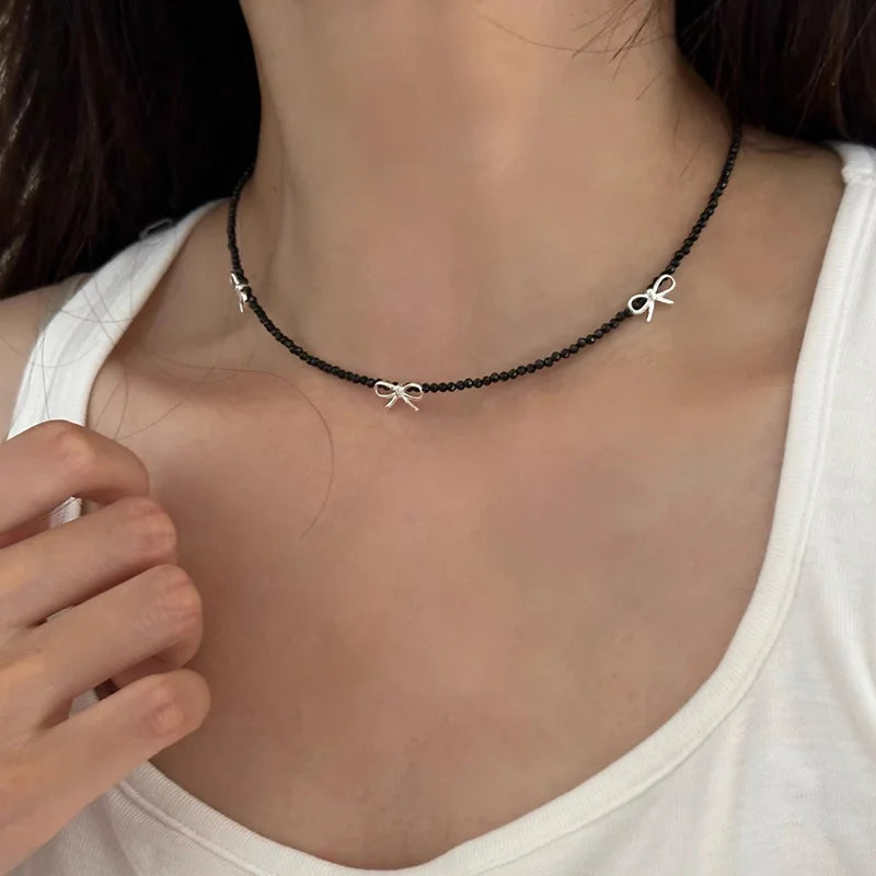 Luxury Beaded Bow Pendant Necklace - Glamora