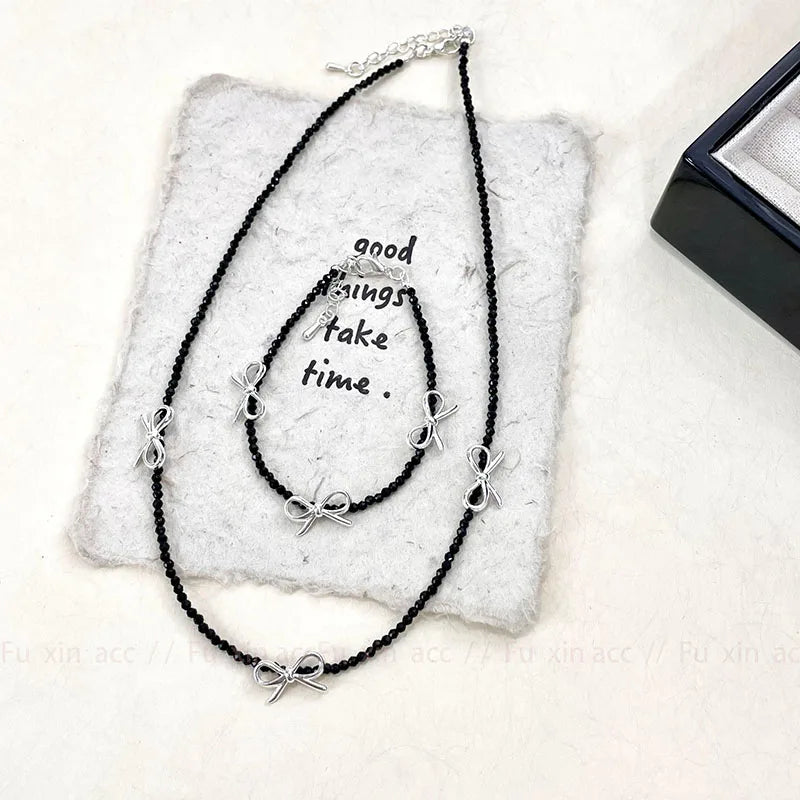 Luxury Beaded Bow Pendant Necklace