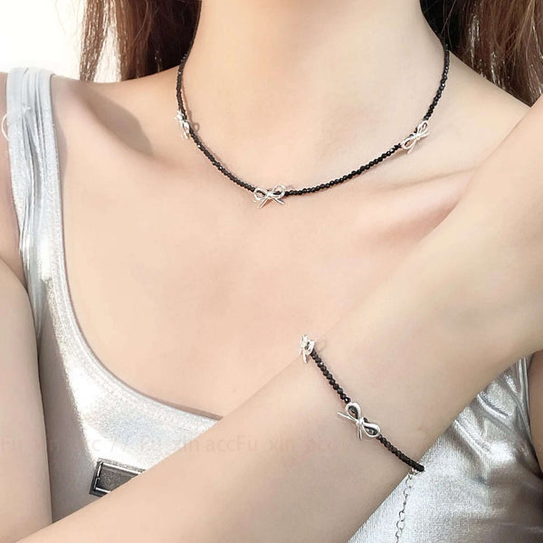 Luxury Beaded Bow Pendant Necklace - Glamora